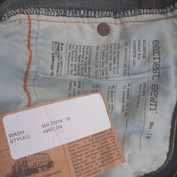 ERNEST SEWN JAPANESE FABRIC TALL LONG JEANS BLUE CIGARETTE LEG 27 w/MEASUREMENTS - Picture 4 of 4